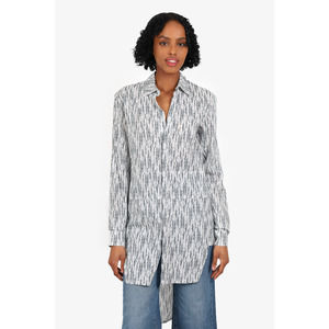 Odeur Blue/White Patterned Long-Sleeve Shirt Dress Size XS